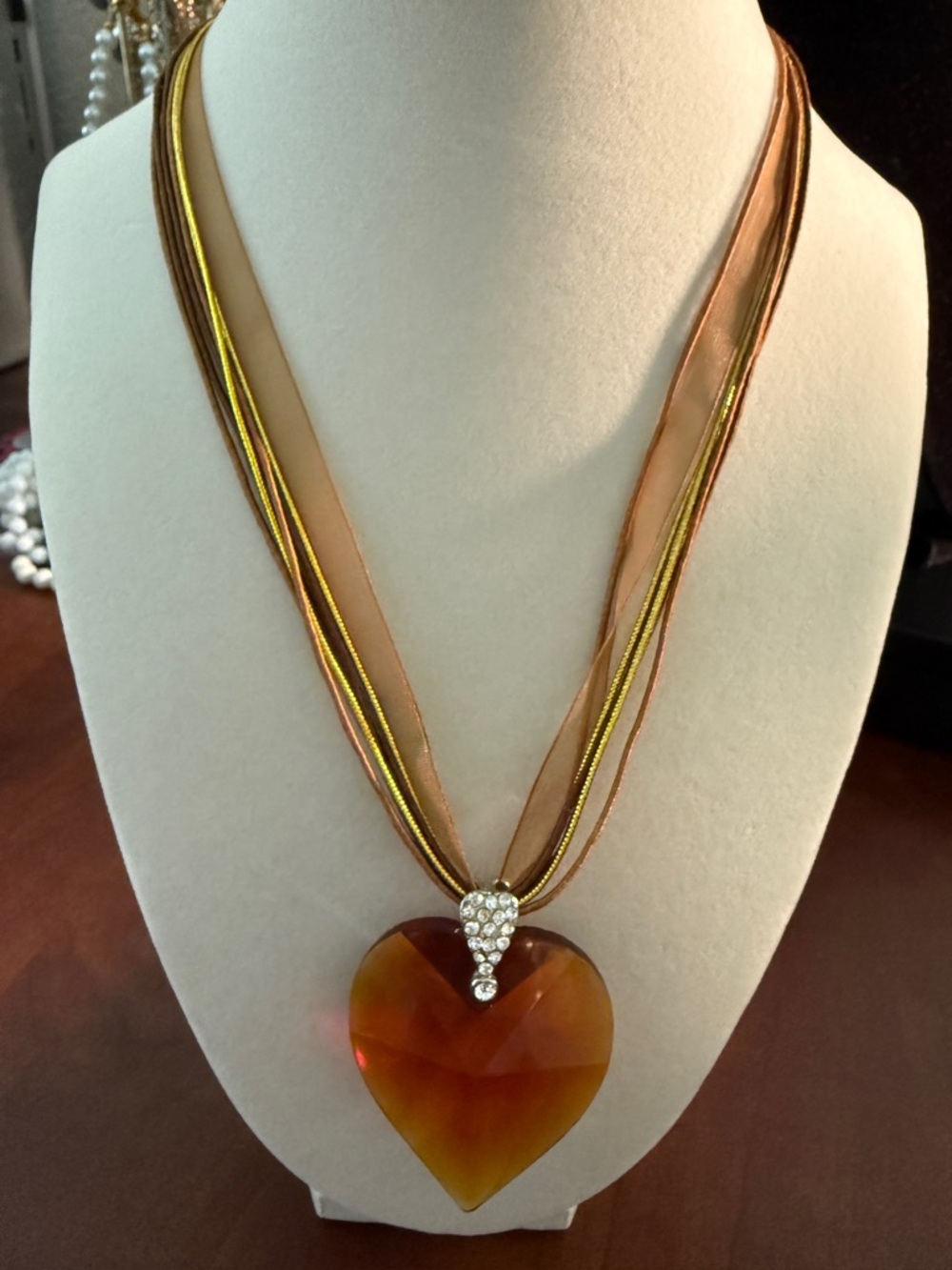 Romantic Boho Amber Glass Heart Pendant Necklace